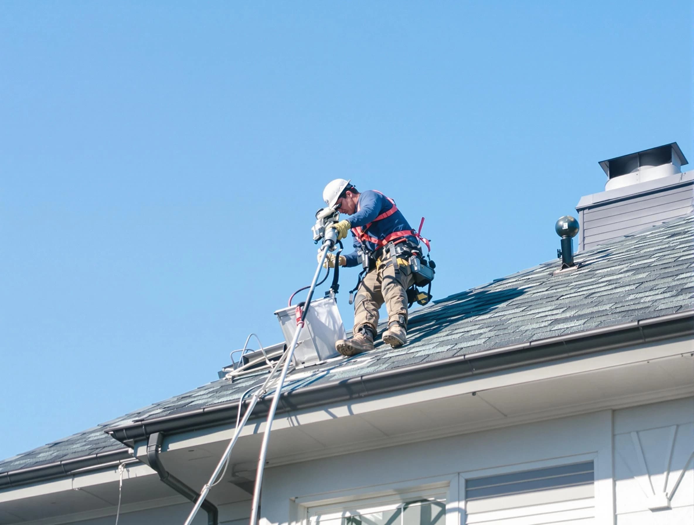Carnot-Moon Dryer Vent Cleaning certified technician cleaning a roof-mounted dryer vent system in Carnot-Moon