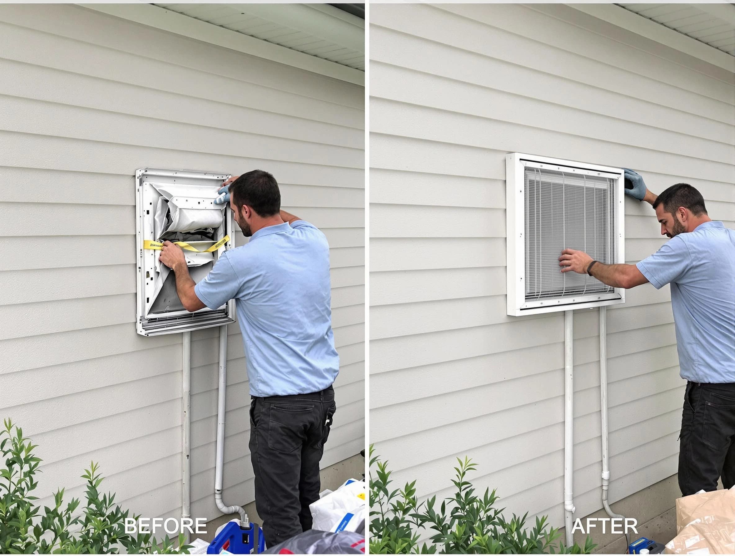 Carnot-Moon Dryer Vent Cleaning technician installing high-quality dryer vent cover at a residential property in Carnot-Moon