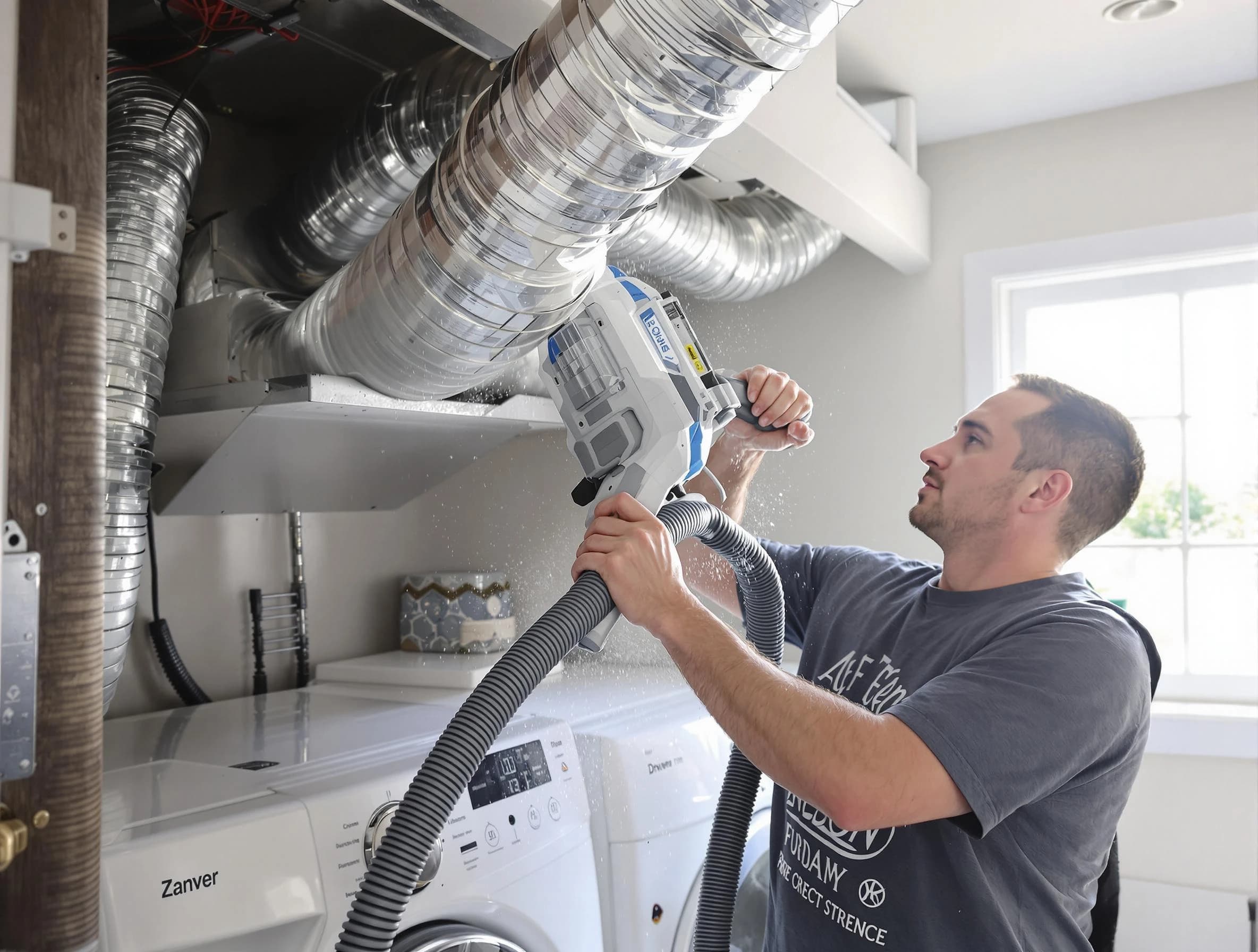 Carnot-Moon Dryer Vent Cleaning specialist cleaning deep within a dryer vent duct system in Carnot-Moon